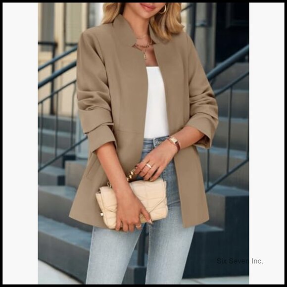 Recycled Polyester Blazer Notch Collar Long Sleeve Business Casual Jacket - Picture 3 of 7